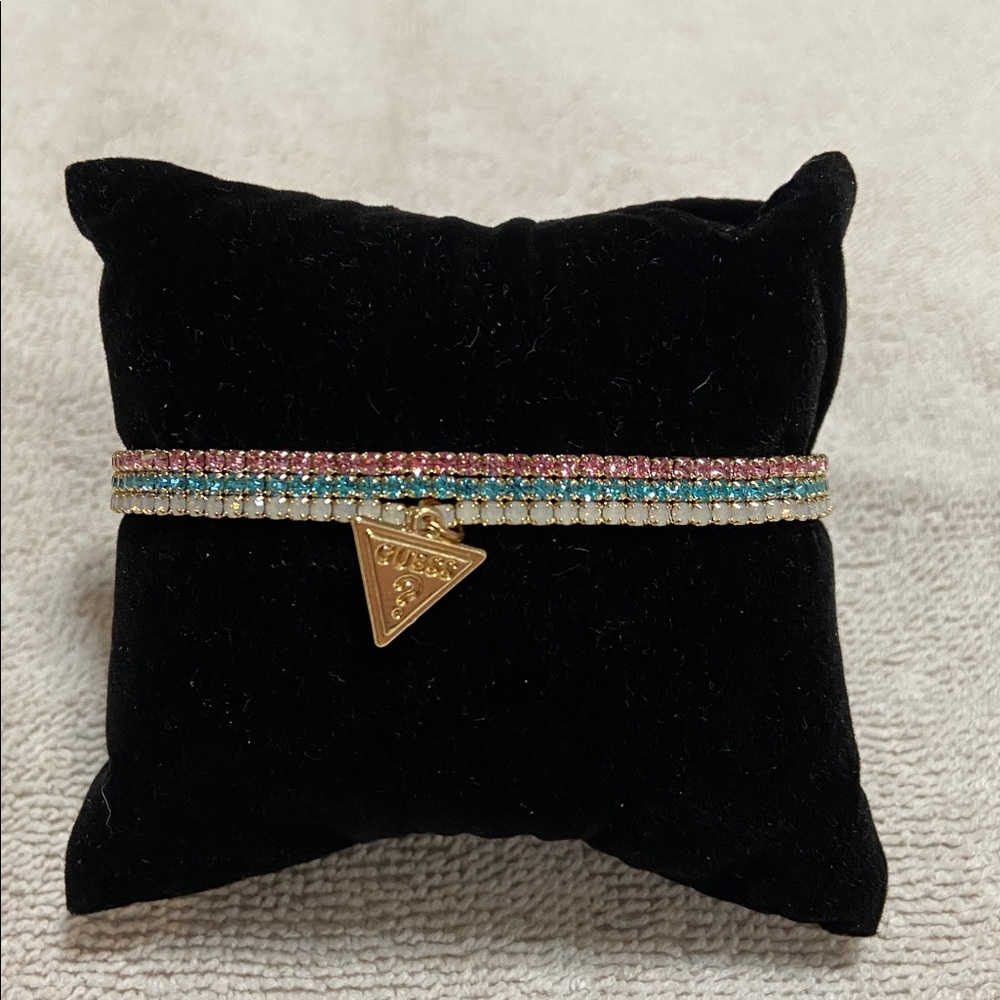 Guess Gold Triangle Charm Bracelet with Pink and Blue Accents